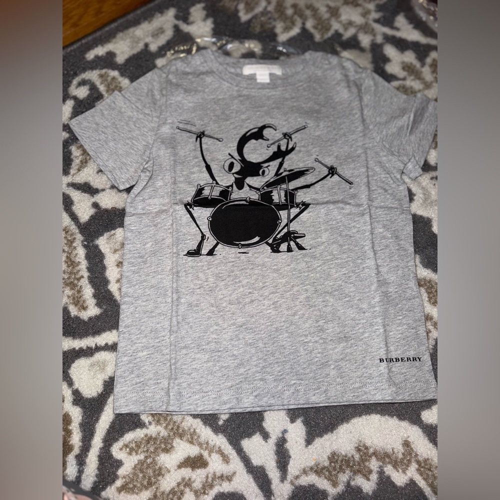 Burberry Kids Gray Drum Print T-Shirt